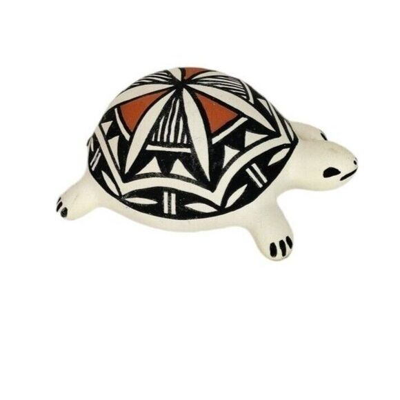 Vintage Old Acoma NM Pottery Native American Clay Turtle Figurine Signed CS - Picture 7 of 11